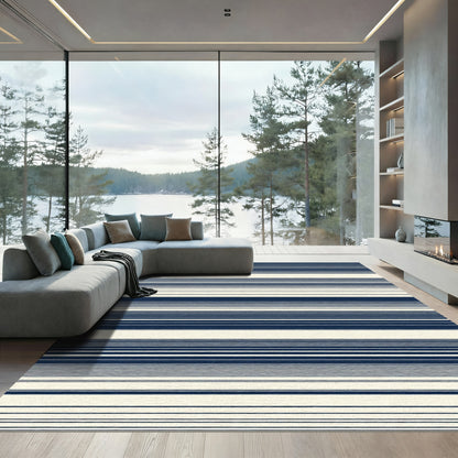 Navy Cream Subtle Stripe Rug