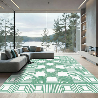 Mint Green Intersecting Square Lines Rug