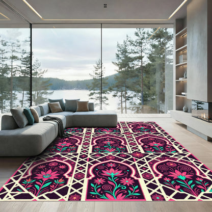 Floral Arch Lattice Pink Teal Rug