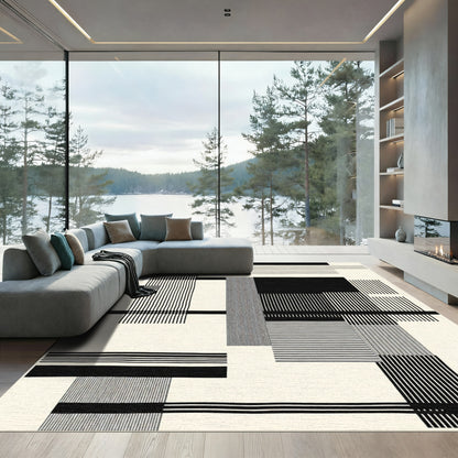Modern Black White Abstract Geometric Rug