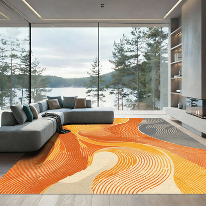Abstract Orange Swirls Flowing Wave Rug