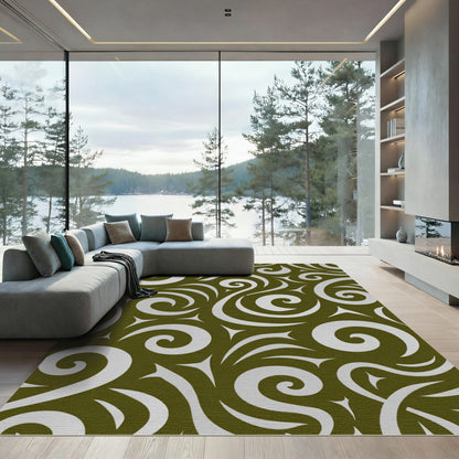 Olive White Swirl Nature Rug
