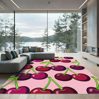 Bright Pink Cherry Pattern Rug