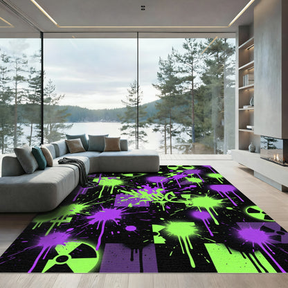 Neon Radioactive Splatter Graffiti Art Rug