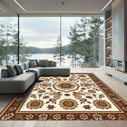 Brown Beige Floral Medallion Rug