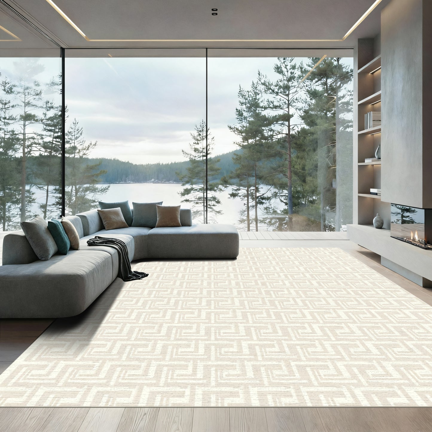 Neutral Geometric Key Meander Rug