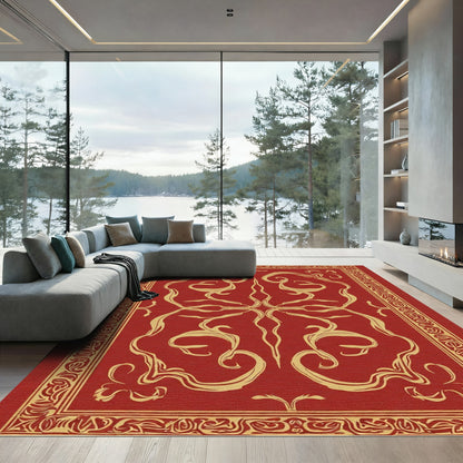 Crimson Gold Scrollwork Border Rug