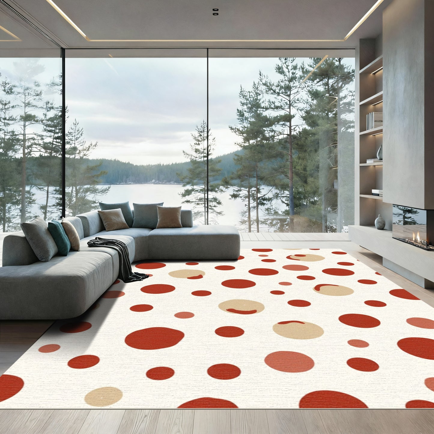 Crimson Beige Scatter Dot Rug