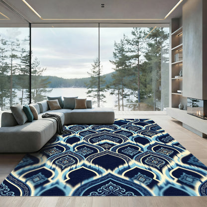 Deep Blue Ornate Arch Medallion Rug