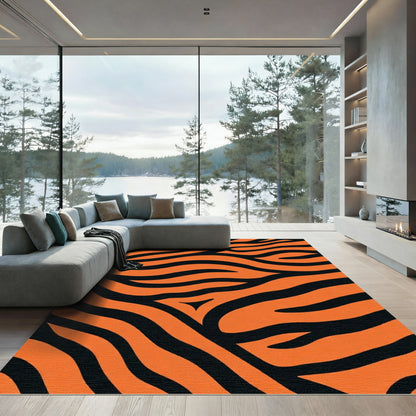 Bold Orange Black Animal Stripes Rug