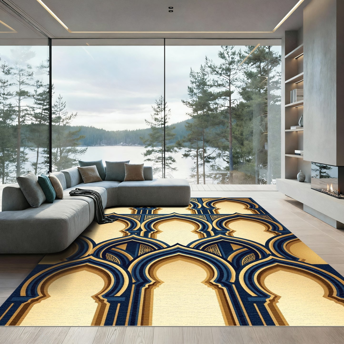 Navy and Gold Arched Gateway Rug