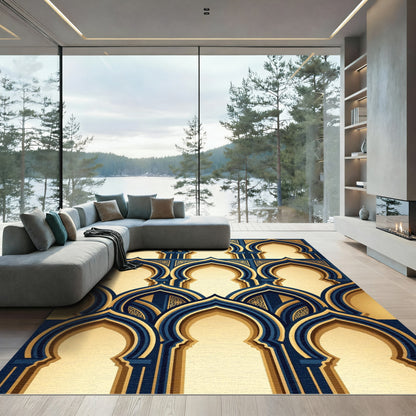 Navy and Gold Arched Gateway Rug