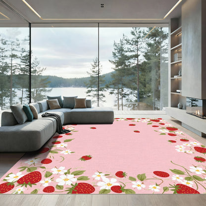 Sweet Strawberry Blossom Border Rug