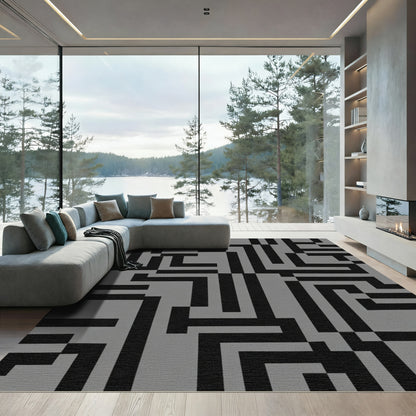 Geometric Black And Gray Maze Rug