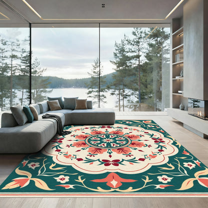Crimson Coral Floral Arabesque Rug