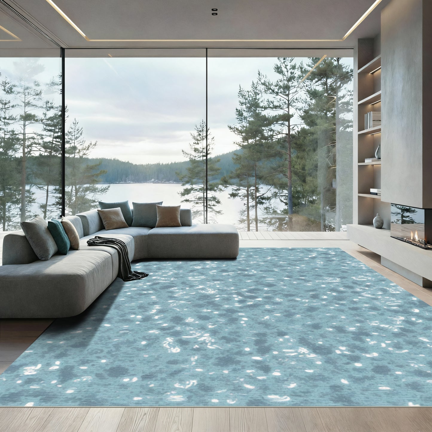 Pale Blue Scattered Speckled Texture Rug