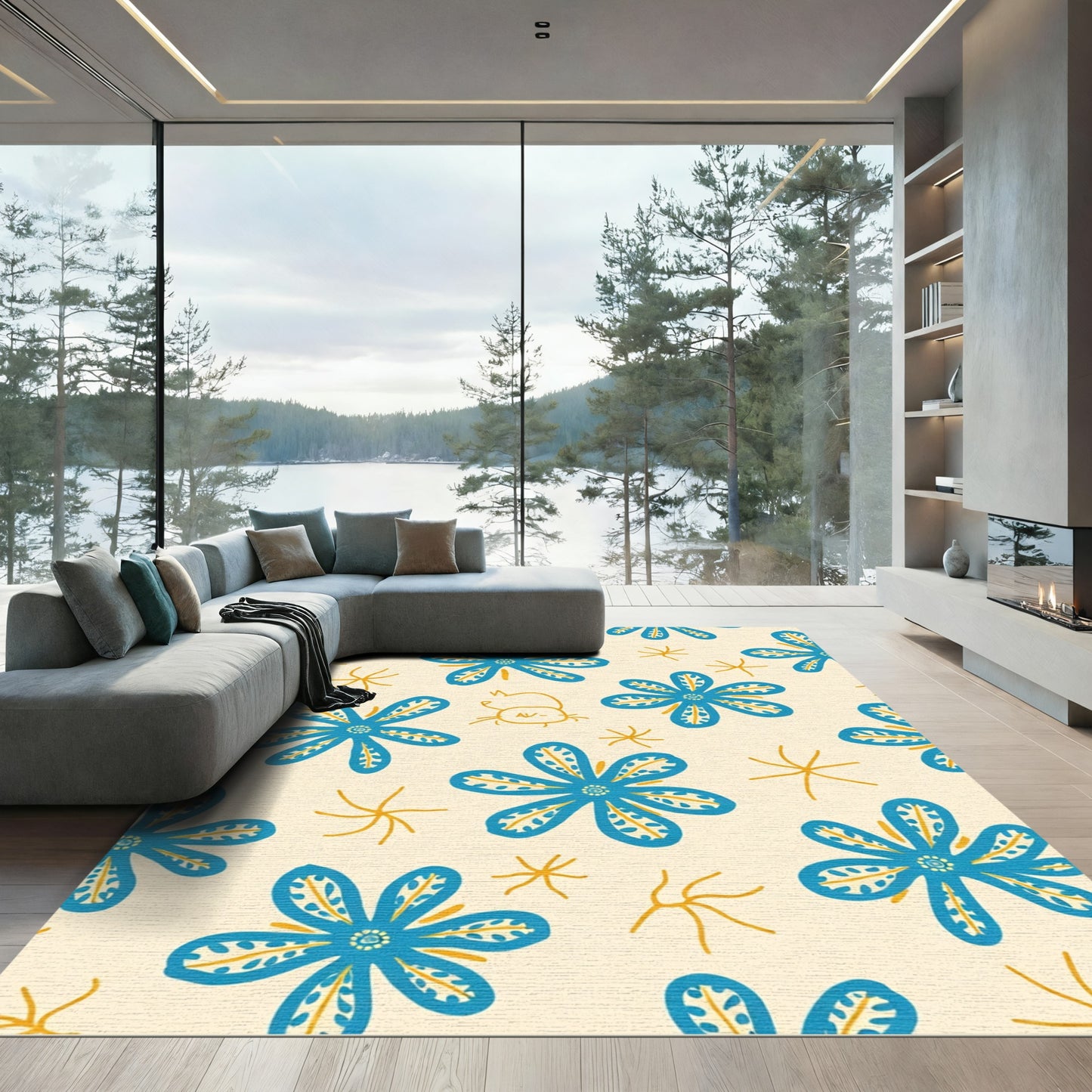Whimsical Blue Floral Scatter Rug