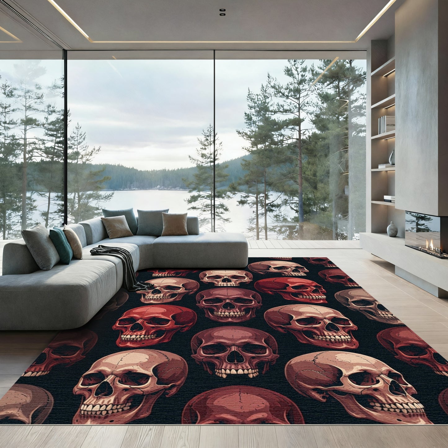 Gothic Crimson Skull Dark Seamless Illustration Rug