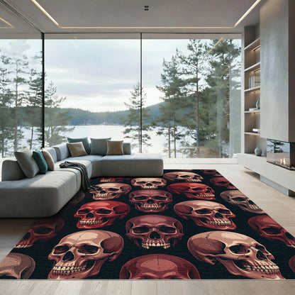 Gothic Crimson Skull Dark Seamless Illustration Rug