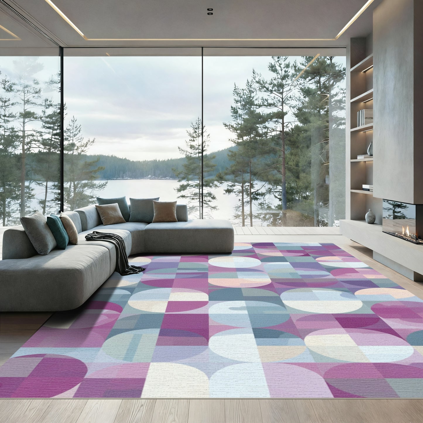 Abstract Purple Geometric Circles Rug