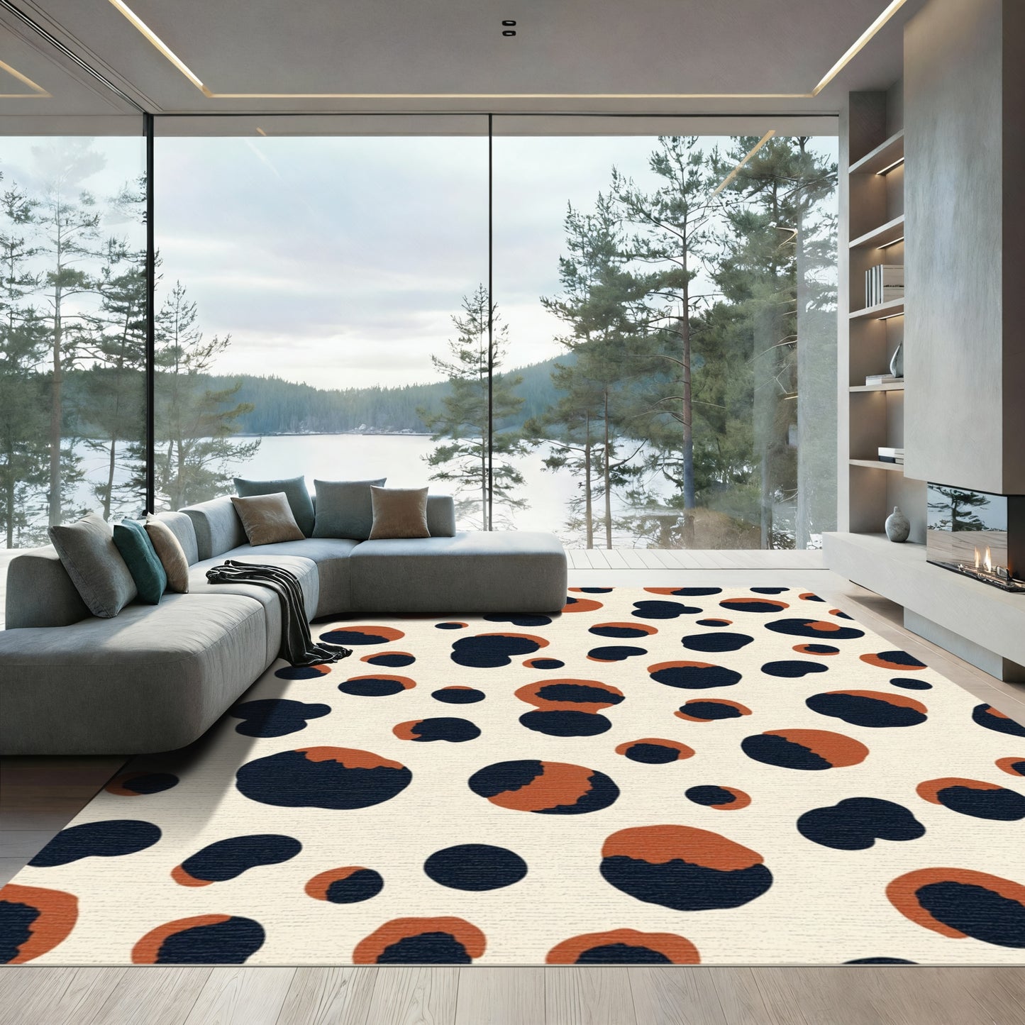 Bold Black Tan Organic Spots Rug