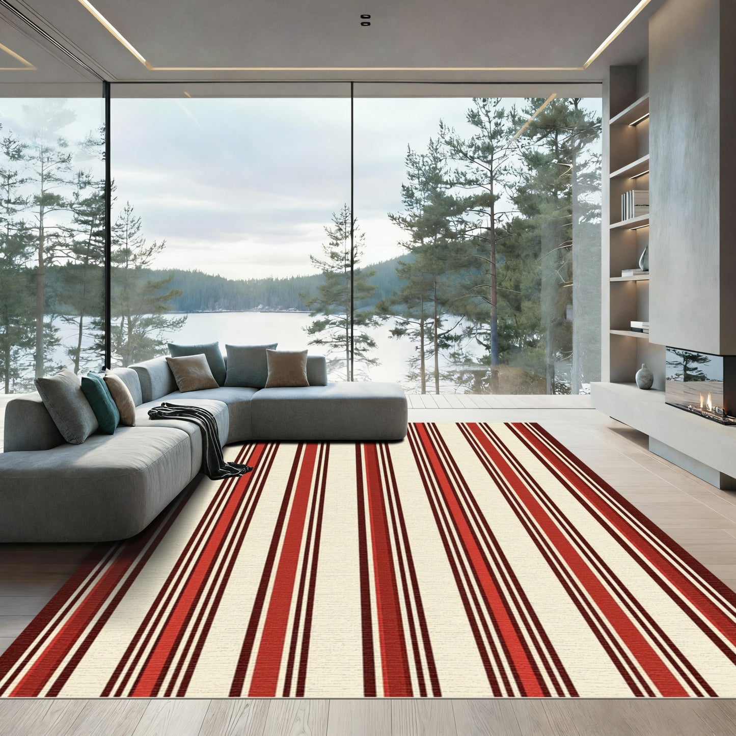 Bold Red Cream Striped Rug