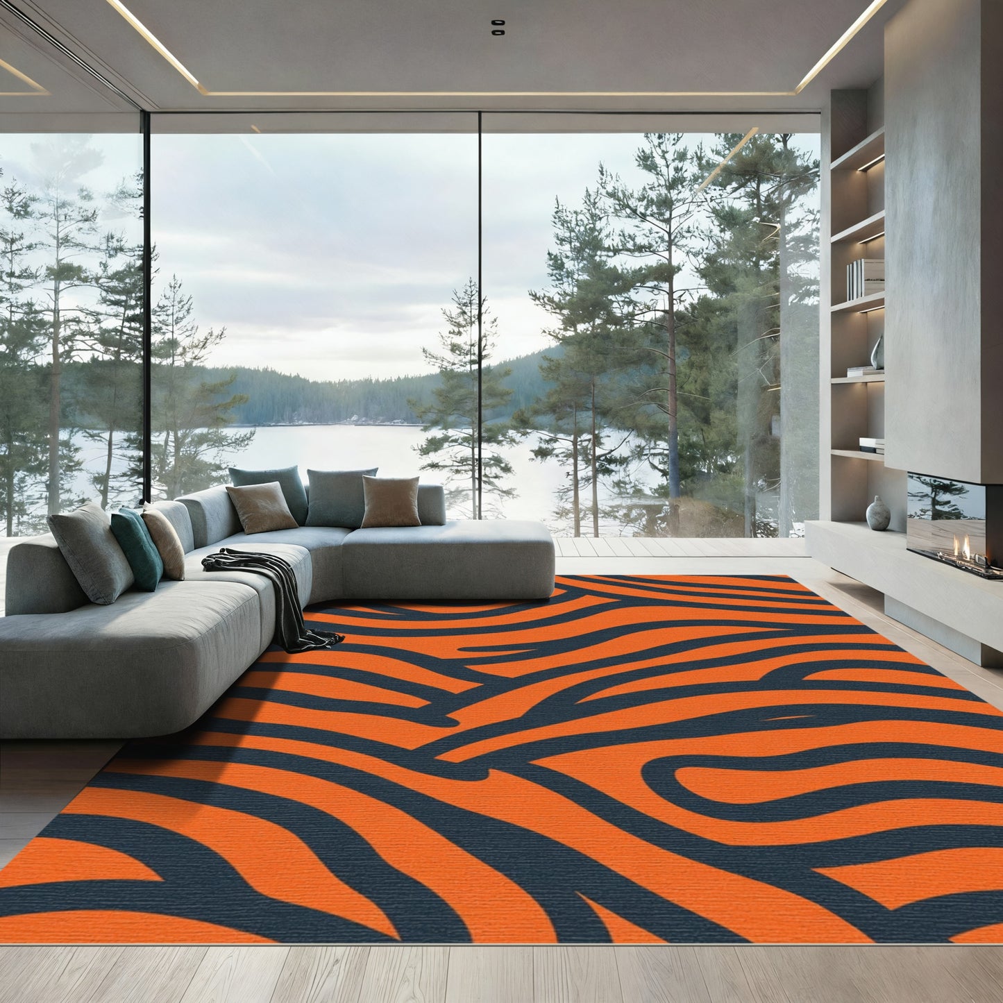 Orange Navy Swirling Stripes Rug