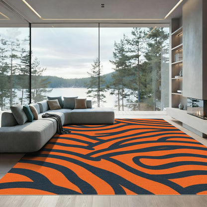Orange Navy Swirling Stripes Rug