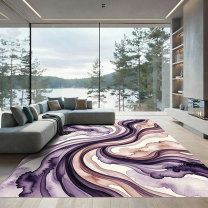 Fluid Violet and Blush Abstract Swirl Rug