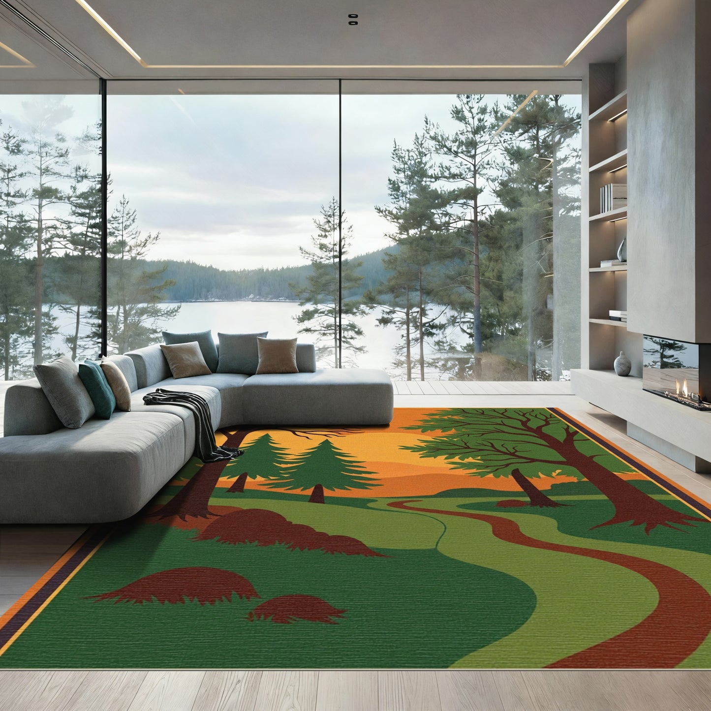 Warm Autumn Forest Path Rug