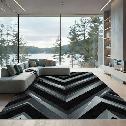 Monochromatic Chevron Geometric Overlay Rug