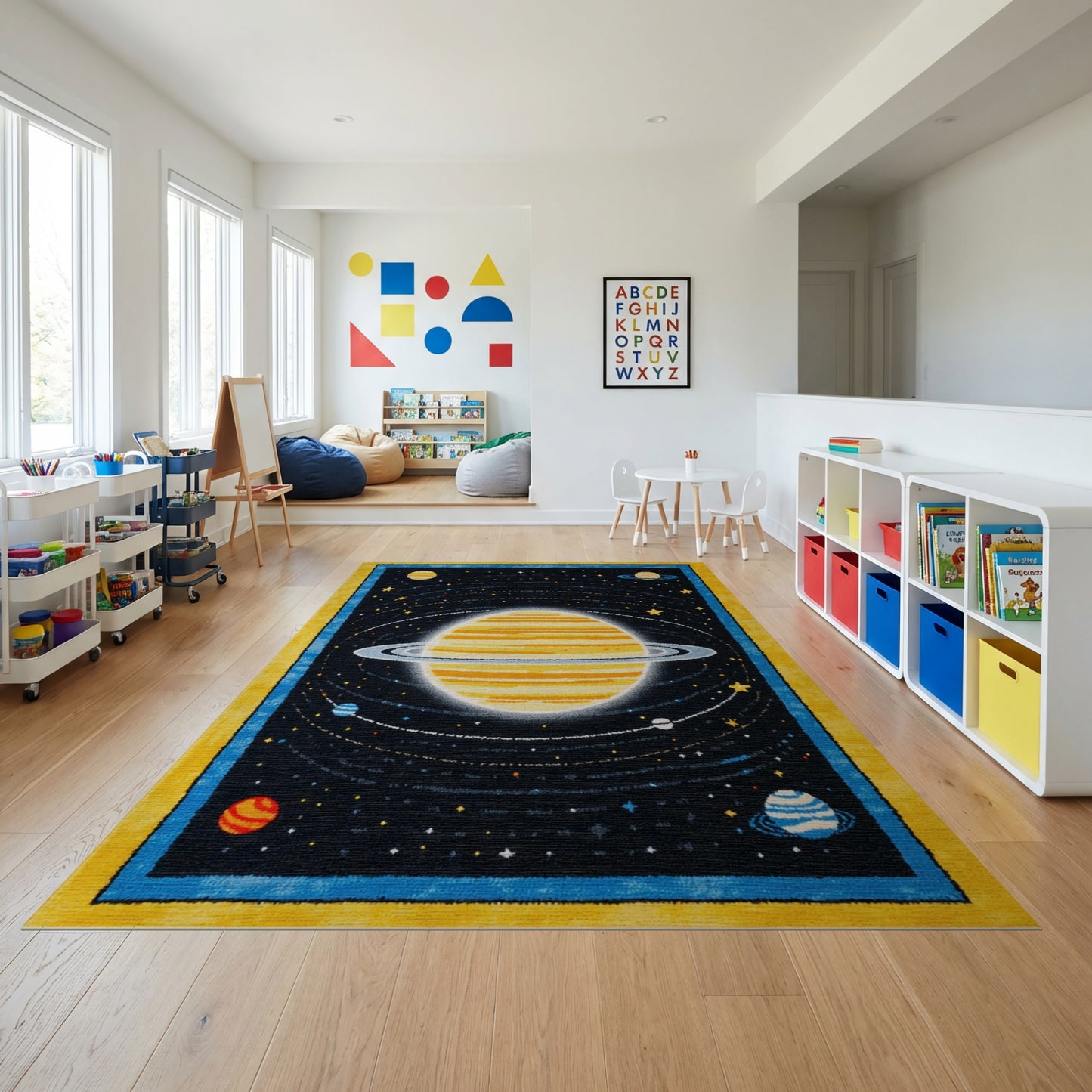 Cosmic Saturn Rings Stars Planets Rug