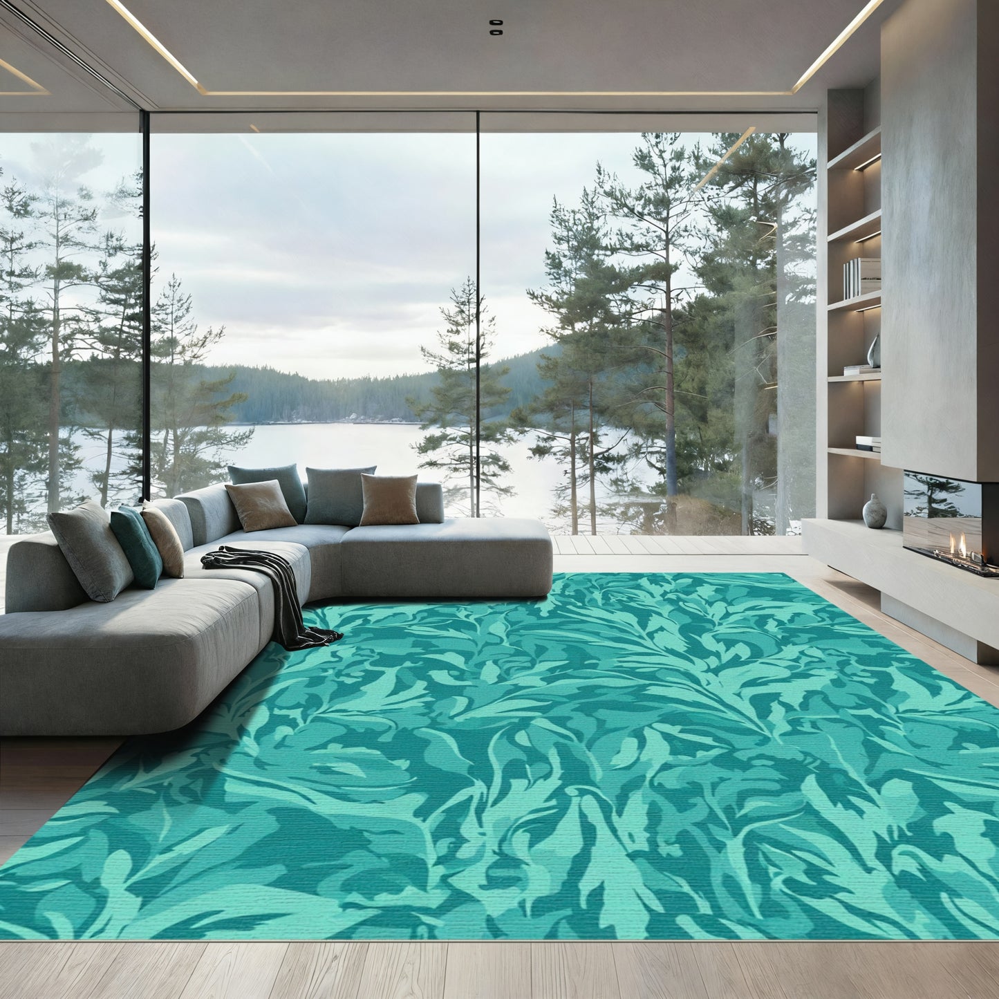 Teal Abstract Lush Foliage Rug