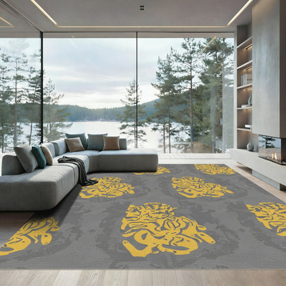 Golden Abstract Organic Forms Rug