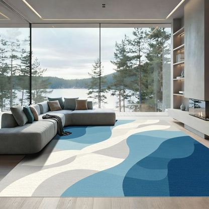 Deep Blue Abstract Flowing Waves Rug
