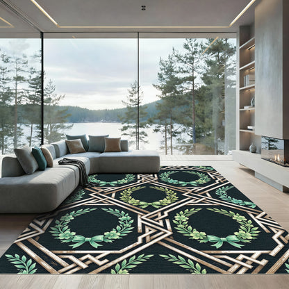 Geometric Sage Floral Wreath Interlock Rug