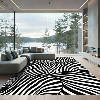Bold Monochrome Layered Zebra Stripe Rug