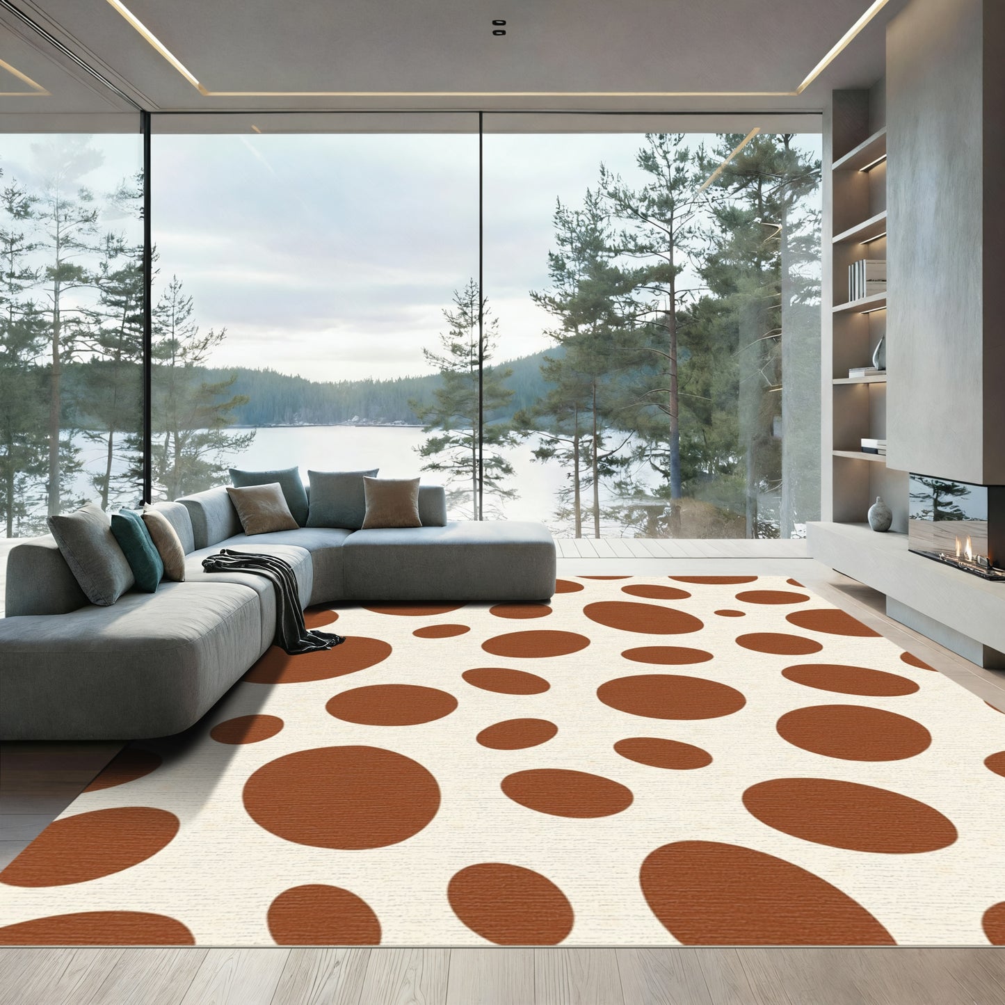 Brown Oval Spot Cream Rug