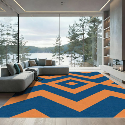 Indigo Orange Geometric Diamond Chevron Rug