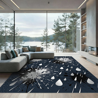 Silver Ink Splatter Abstract Rain Rug