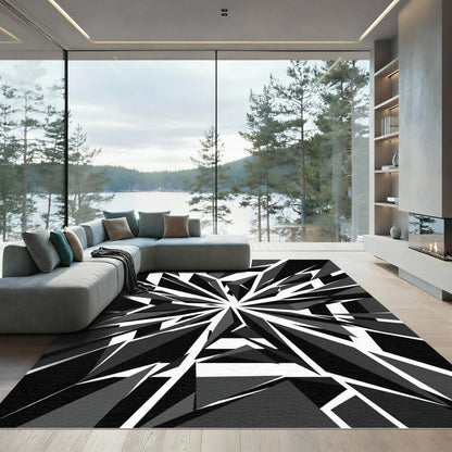 Monochrome Abstract Geometric Starburst Rug