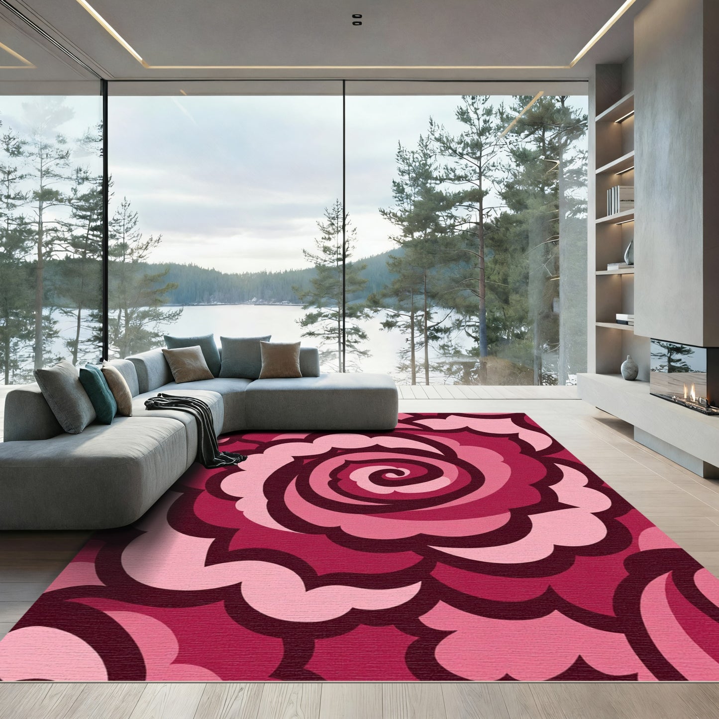 Crimson Pink Floral Swirl Rug