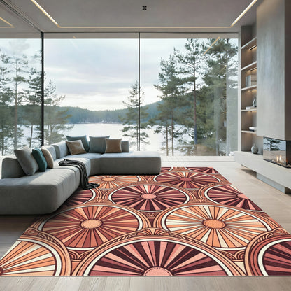 Art Deco Peach Sunburst Circles Rug