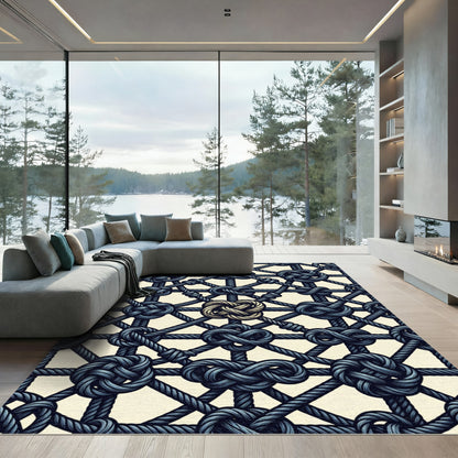 Dark Blue Braided Knot Grid Rug