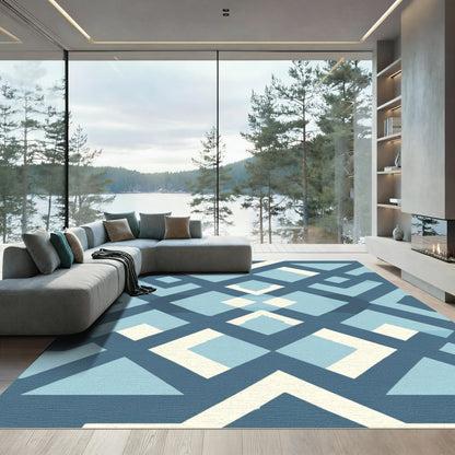 Deep Blue Geometric Lattice Rug