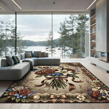 Vintage Sepia Rose and Lilac Bouquet Rug