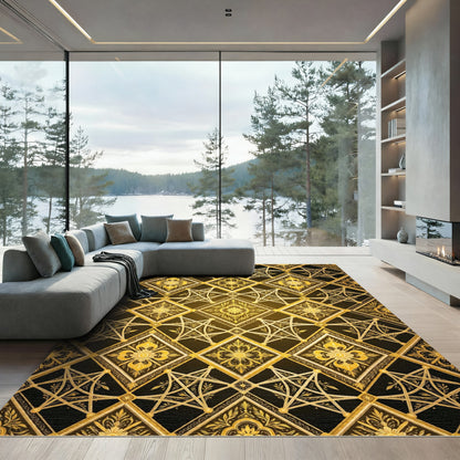 Gilded Baroque Diamond Star Lattice Rug