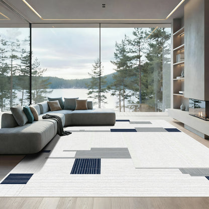 Modern Minimalist Navy Gray Blocks Rug
