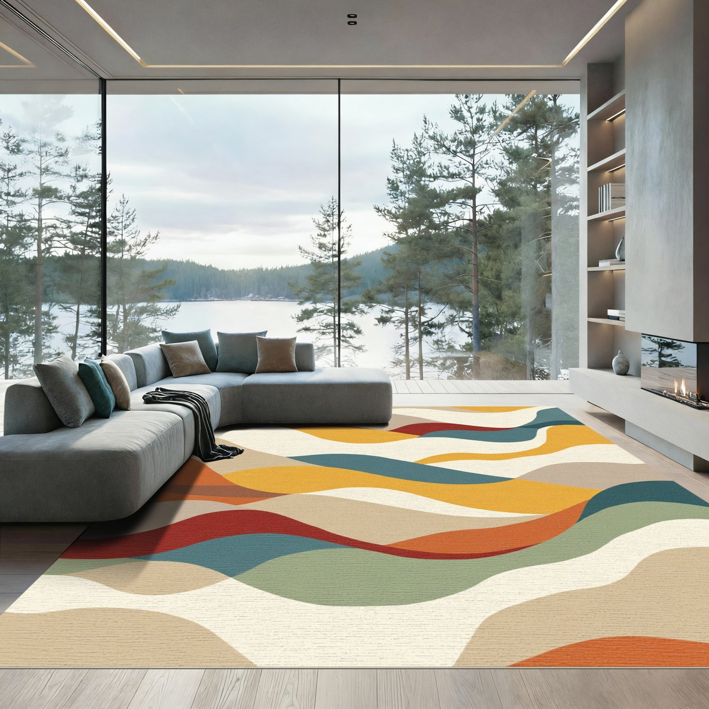 Mid-Century Abstract Wave Hills Rug