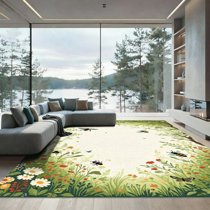 Whimsical Spring Garden Bees Butterflies Rug